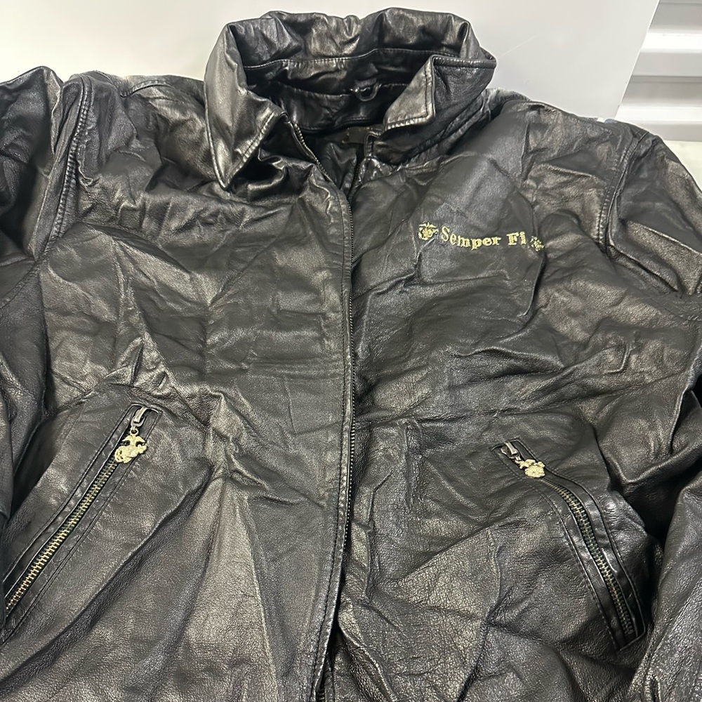 Semper Fi Bradford Exchange Black Leather Jacket for Men XL